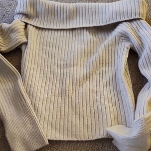 Elegant Off-Shoulder Ribbed Sweater in Cream